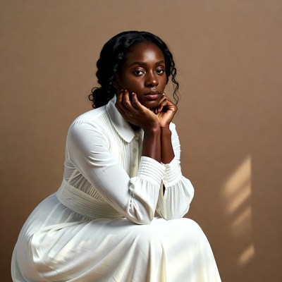 African-American woman in white dress