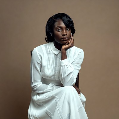African-American woman in white dress