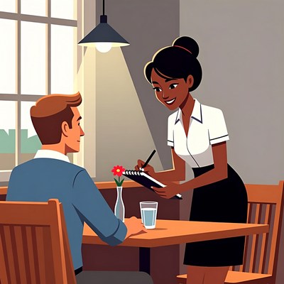 Waitress serving man in restaurant