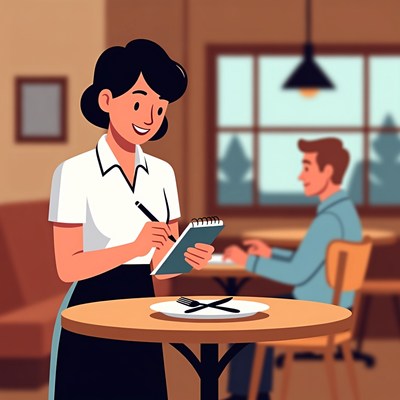 Waitress taking order from man