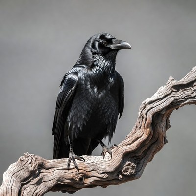 Raven perched on branch