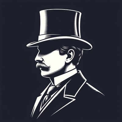 Victorian Gentleman in Top Hat Silhouette