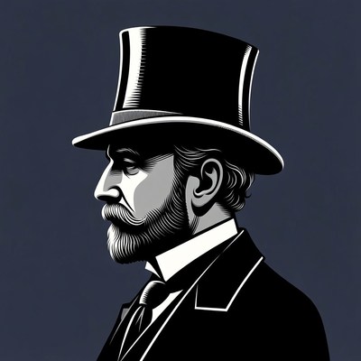 Victorian man in top hat profile