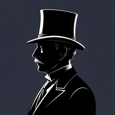 Victorian Gentleman in Tuxedo and Top Hat Silhouette