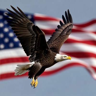 Bald Eagle Flying American Flag