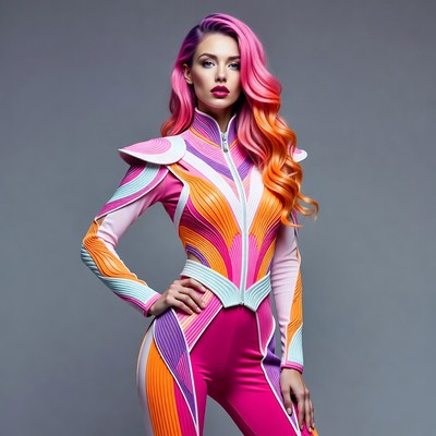 Woman in pink futuristic bodysuit