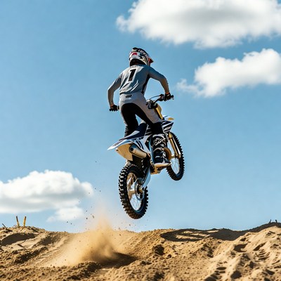 Motocross rider jumping dirt bike