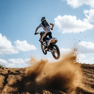 Motocross rider jumping dirt bike