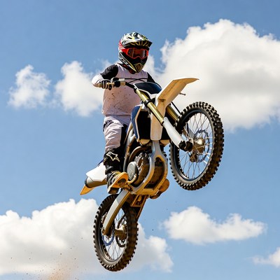 Motocross rider wheeling motorcycle