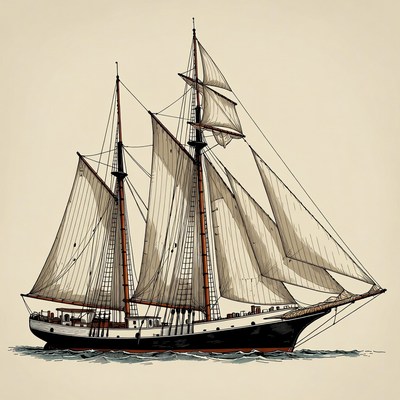 Sailing Ship with Full Sails