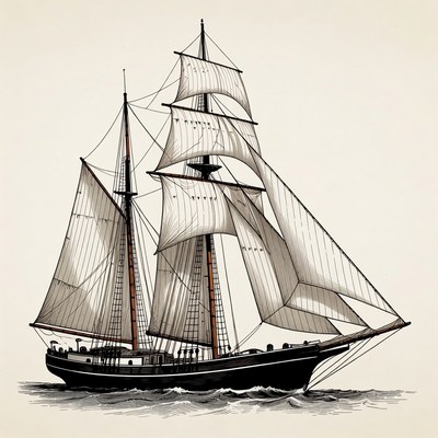 Sailing Ship with Full Sails