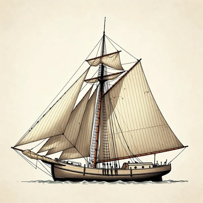 Sailing Ship Illustration on Sea