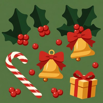 Christmas Holly Bells Candy Cane Gift