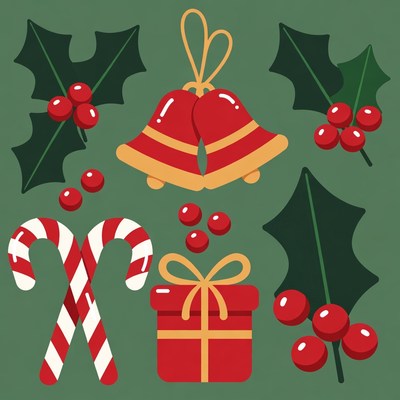 Christmas Holly Bells Candy Cane Gift