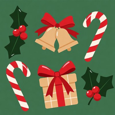 Christmas Holly Bells Candy Canes Gift