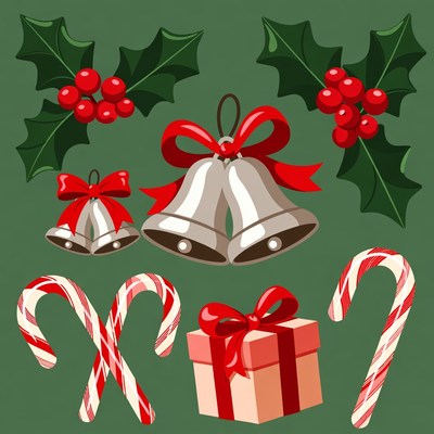 Christmas Holly Bells Candy Canes Gift