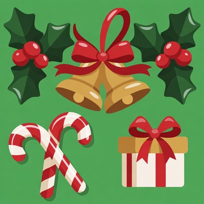 Christmas Holly Bells Candy Canes Gift