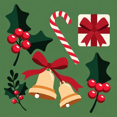Christmas Holly Candy Cane Bells Gift