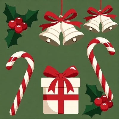 Christmas Clipart Holly Bells Candy Canes Gift