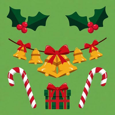 Christmas Holly Bells Candy Canes Gift
