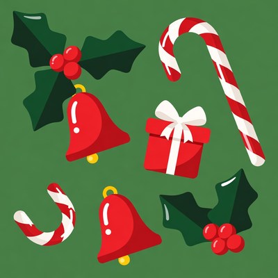Christmas Holly Bells Candy Canes Gift