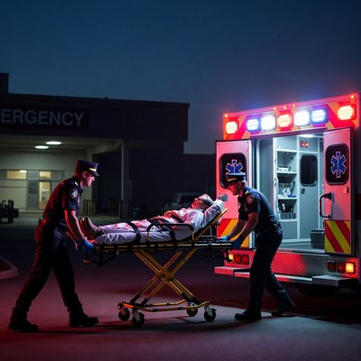 Paramedics Carrying Patient on Stretcher to Ambulance