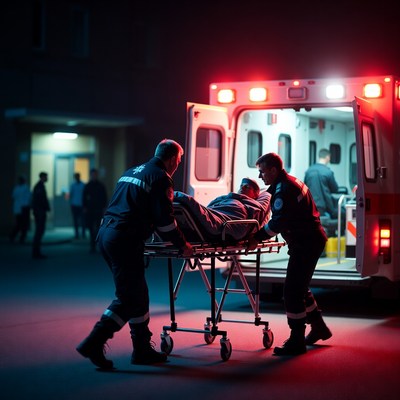 Paramedics Carrying Patient into Ambulance