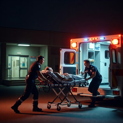 Paramedics Carrying Patient into Ambulance