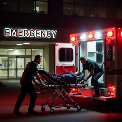 Paramedics Wheeling Patient into Emergency