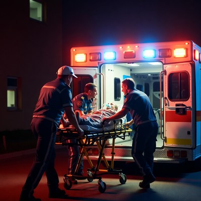 Paramedics Carrying Patient into Ambulance