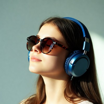 Woman listening to music with headphones