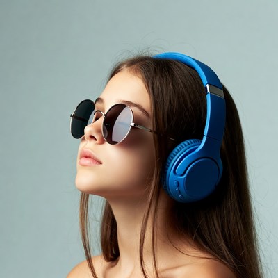 Girl with headphones and sunglasses