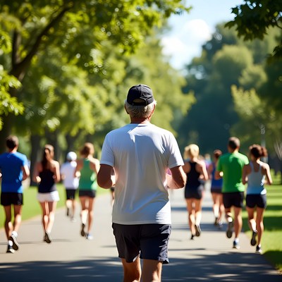 Group of runners jogging in park