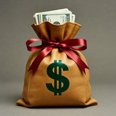 Money Bag with Red Ribbon