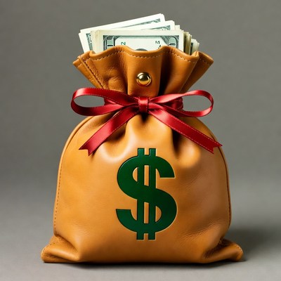 Money Bag with Red Ribbon