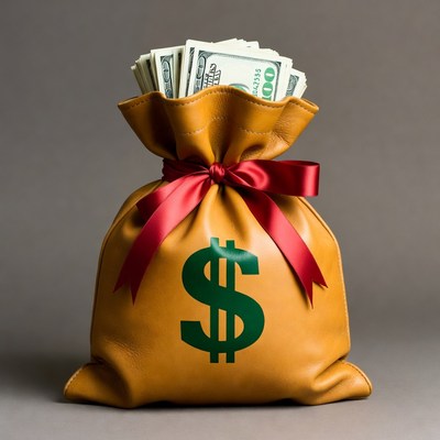 Money Bag with Red Ribbon