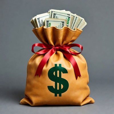 Money Bag with Red Ribbon