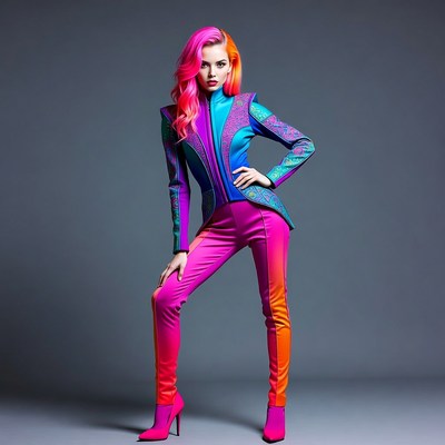 Woman in colorful futuristic suit