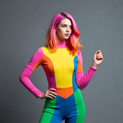 Woman in colorful jumpsuit posing