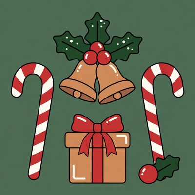 Christmas Holly Bells Candy Canes Gift