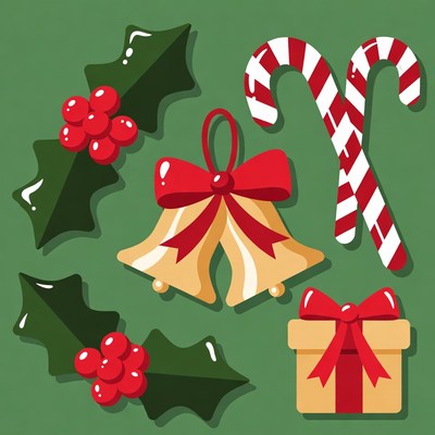 Christmas Holly Candy Canes Bells Gift