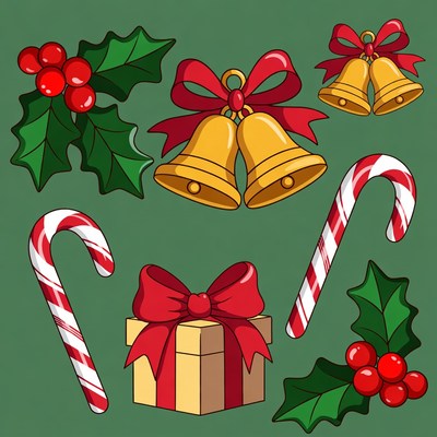 Christmas Holly Bells Candy Canes Gift