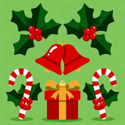 Christmas Holly Bells Candy Canes Gift