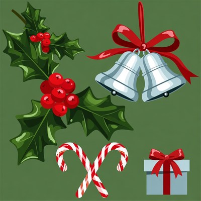 Christmas Holly Bells Candy Cane Gift