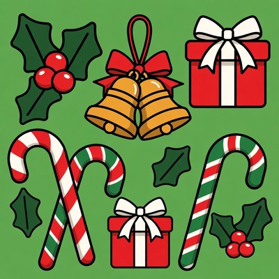 Christmas Holly Bells Candy Canes Gift