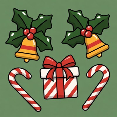 Christmas Holly Bells Gift Candy Canes