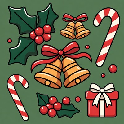 Christmas Holly Bells Candy Canes Gift