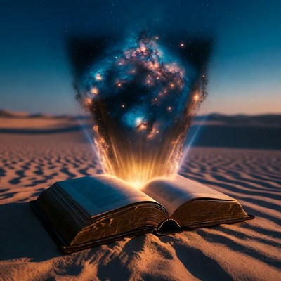 Open Book Emitting Galaxy in Desert