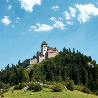 Medieval Castle on Forested Hill