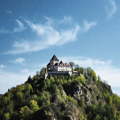 Castle on forested hilltop